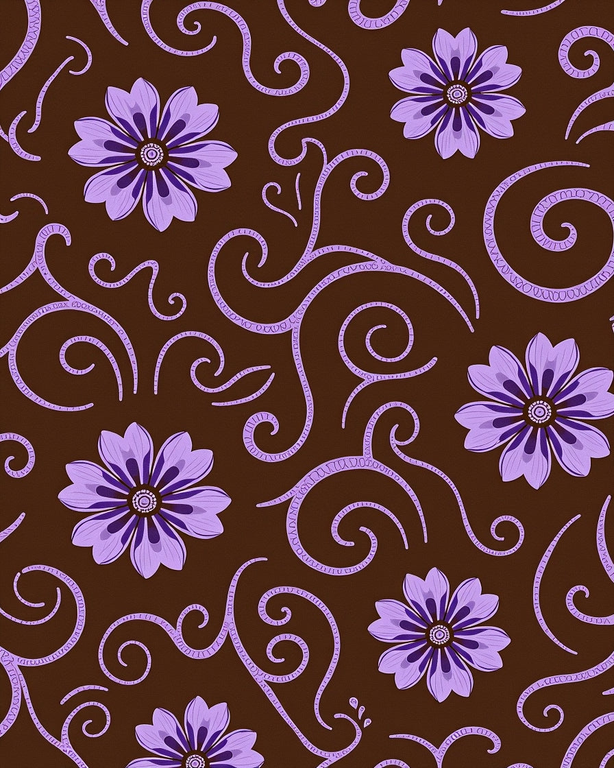 Brown Lavender Floral Swirl Rug