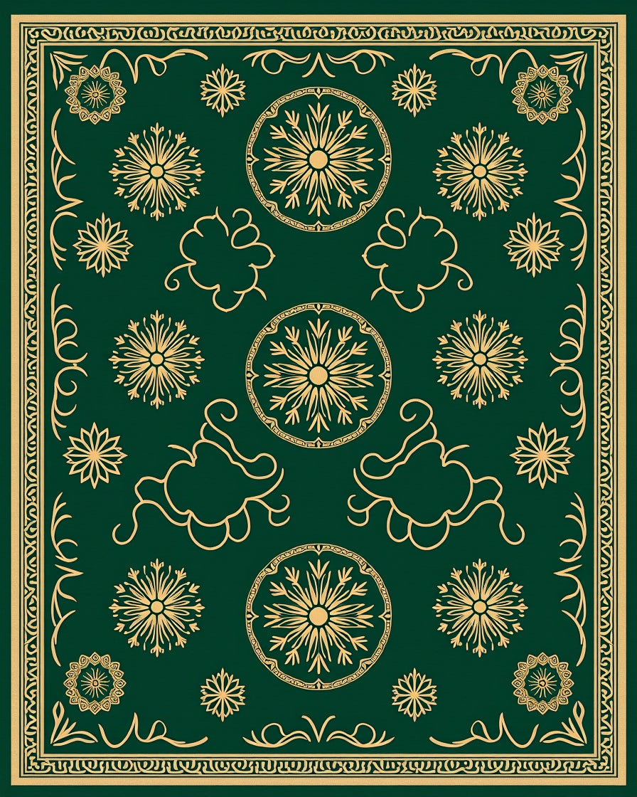 Emerald Gold Floral Medallion Ornament Rug