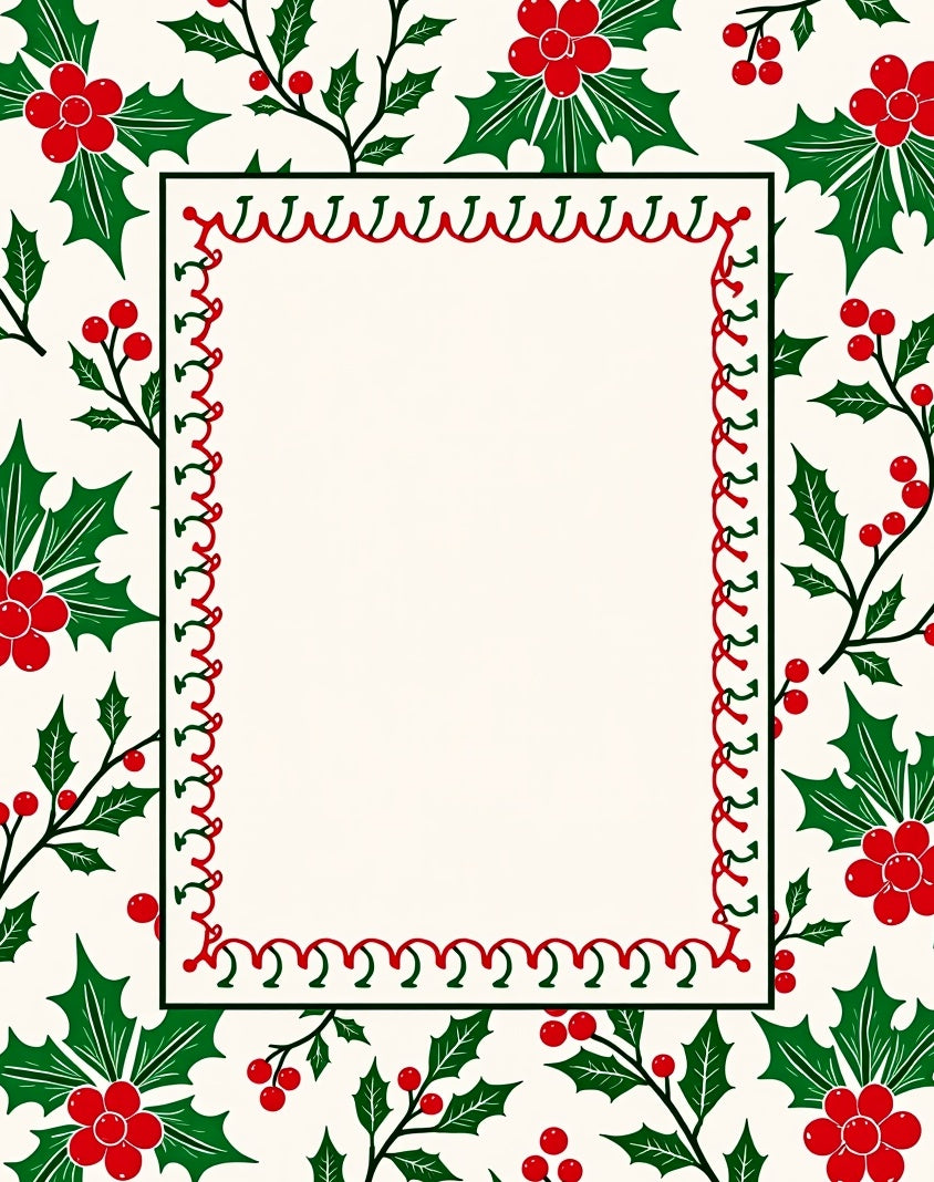 Festive Red Green Holly Berry Border Rug