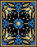 Black Blue Yellow Floral Symmetry Rug