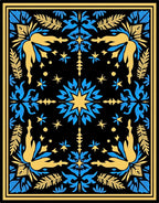 Black Blue Yellow Floral Symmetry Rug