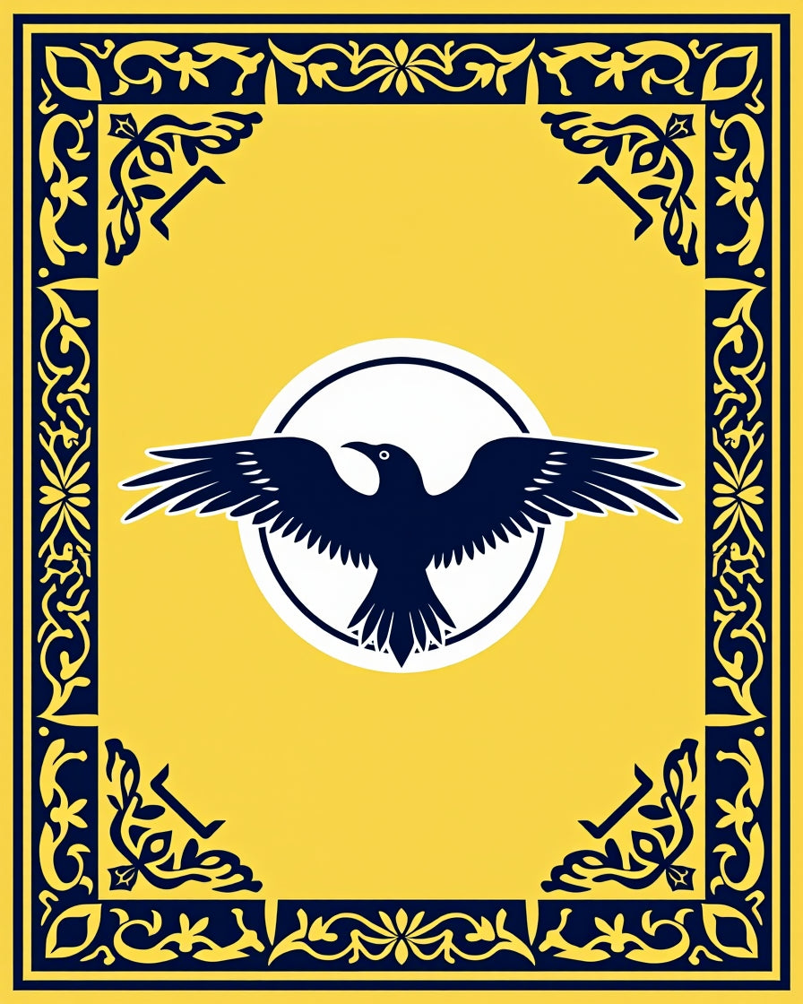 Yellow Navy Raven Circular Border Rug