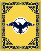 Yellow Navy Raven Circular Border Rug