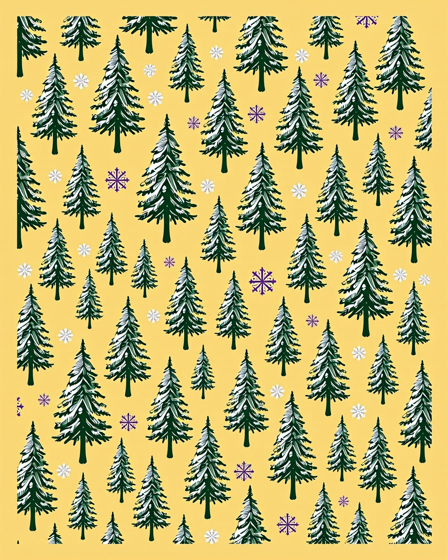 Yellow Firs Snowflakes Winter Scene Rug