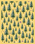 Yellow Firs Snowflakes Winter Scene Rug
