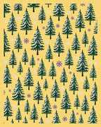 Yellow Firs Snowflakes Winter Scene Rug