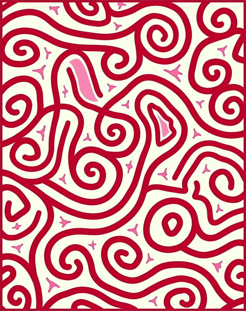 Crimson Swirl Abstract With Pink Accents Rug