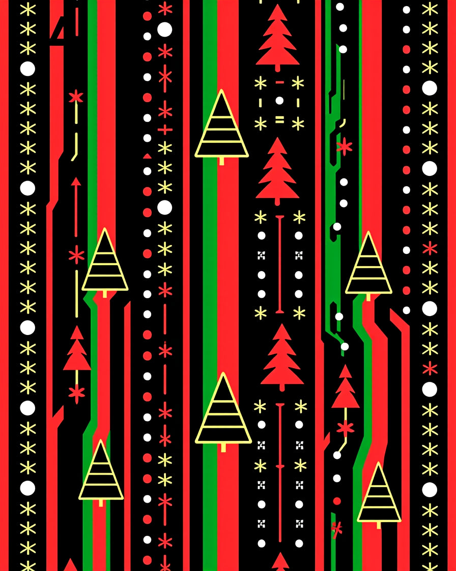 Red Green Black Festive Tree Stripes Rug