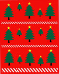 Festive Green Christmas Trees Red Background Rug