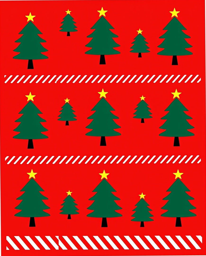 Festive Green Christmas Trees Red Background Rug