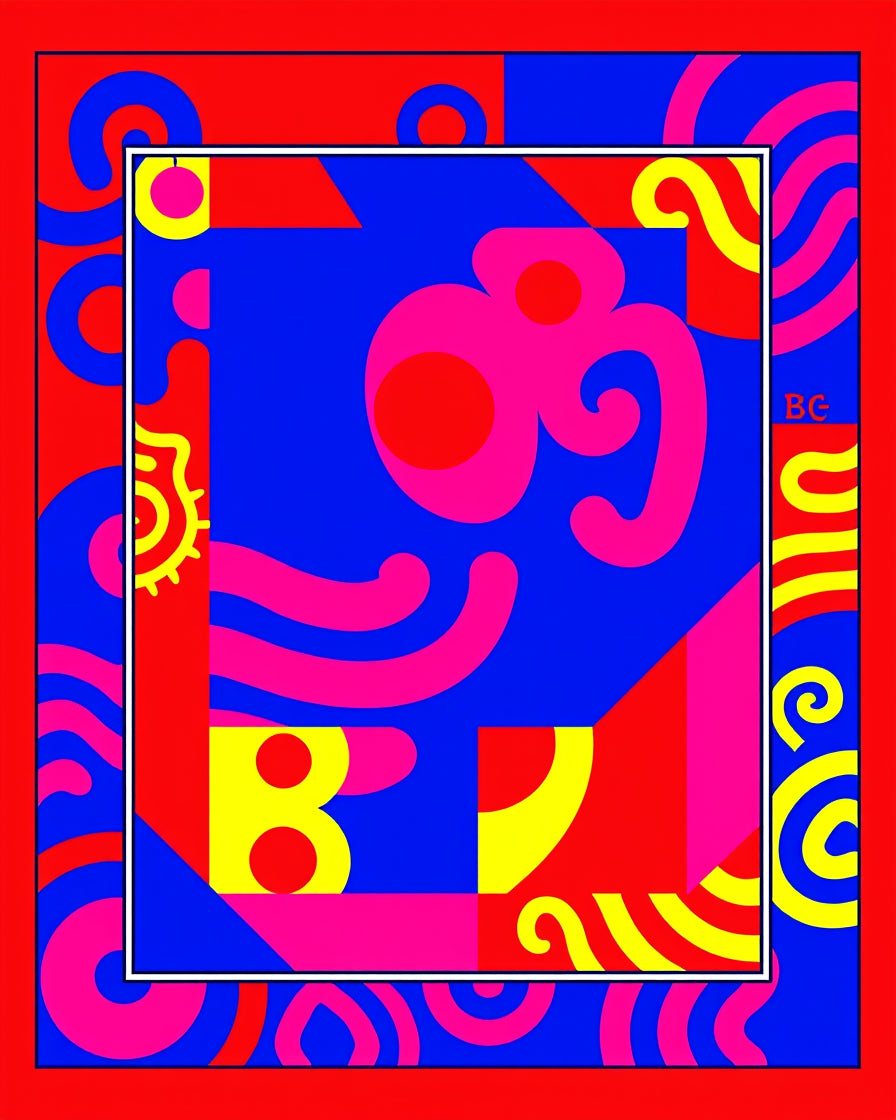 Bold Red Blue Abstract Swirls Rug