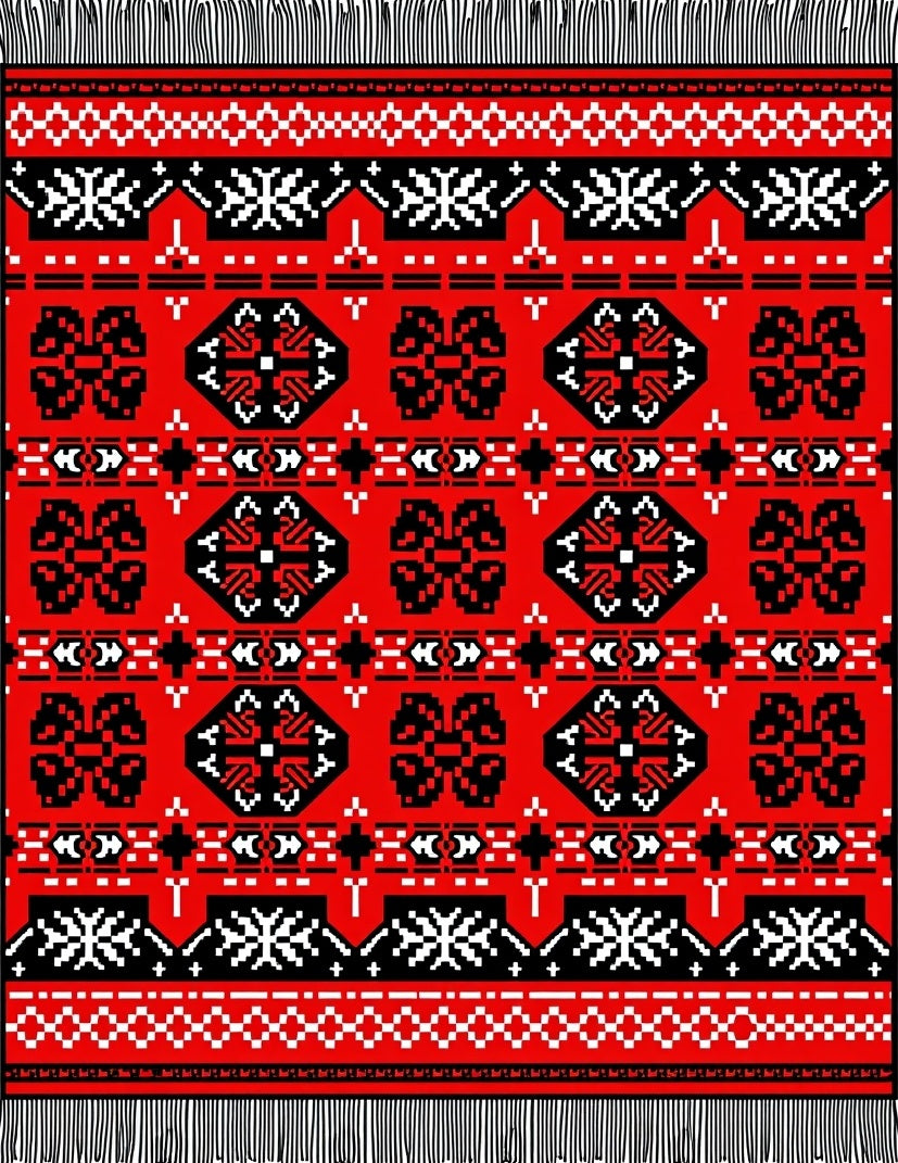 Red Black Geometric Medallion Rug