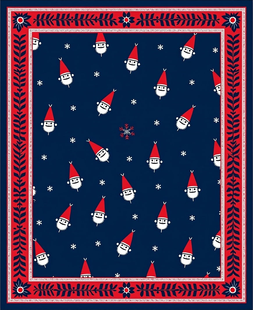 Navy Red Santa Claus Snowflakes Border Rug