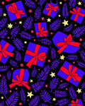 Bold Blue Gift Boxes Red Ribbons Stars Rug