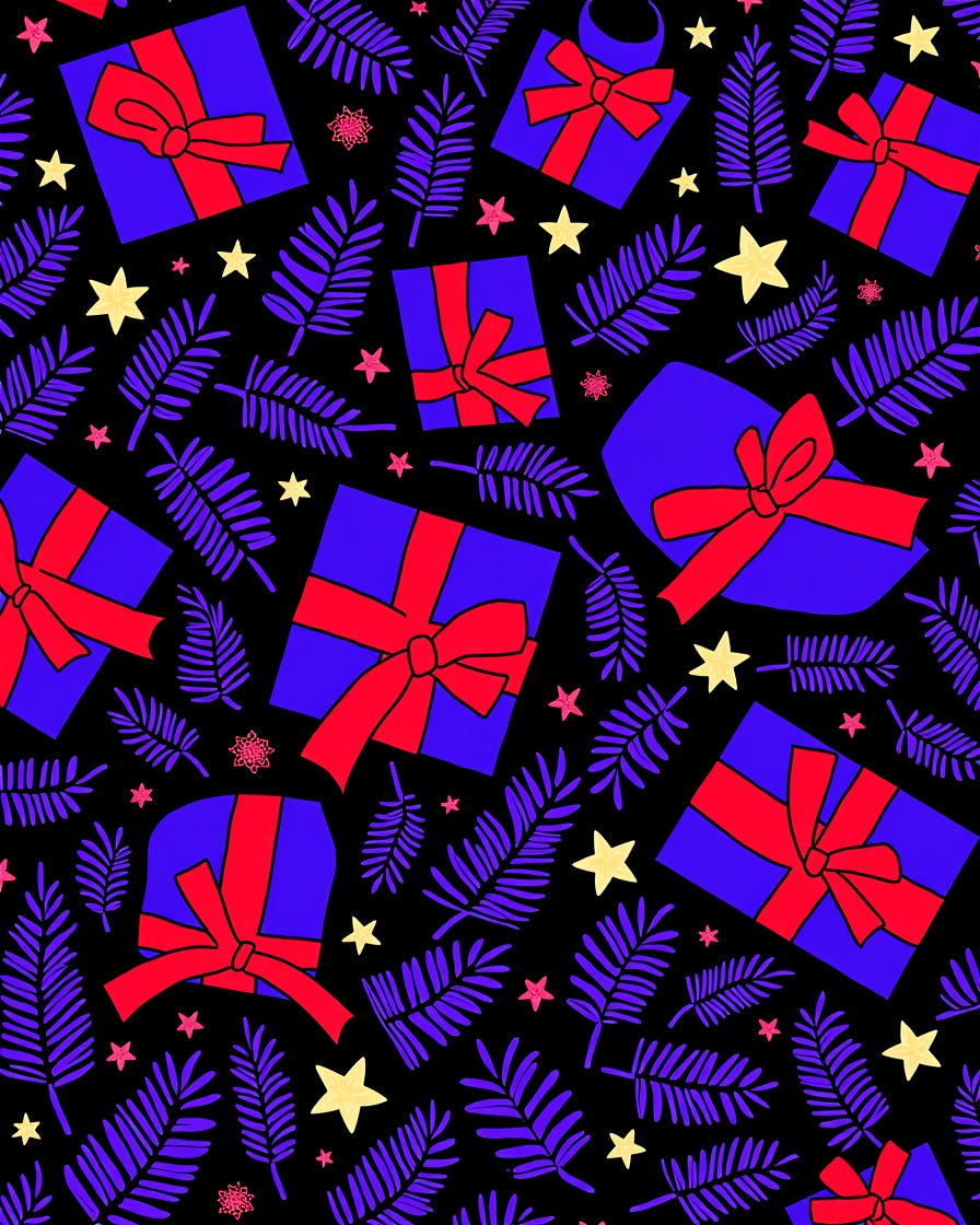 Bold Blue Gift Boxes Red Ribbons Stars Rug
