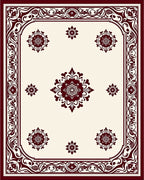 Cream and Burgundy Floral Medallion Rug