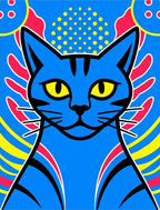 Vibrant Blue Feline Abstract Rays Rug