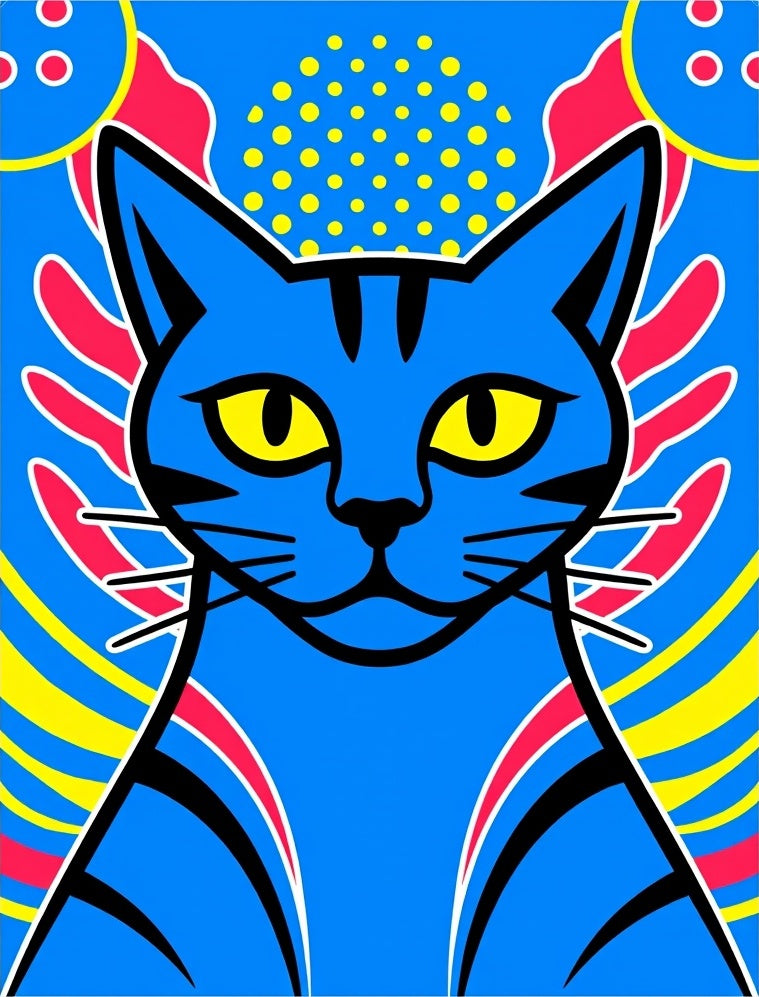Vibrant Blue Feline Abstract Rays Rug