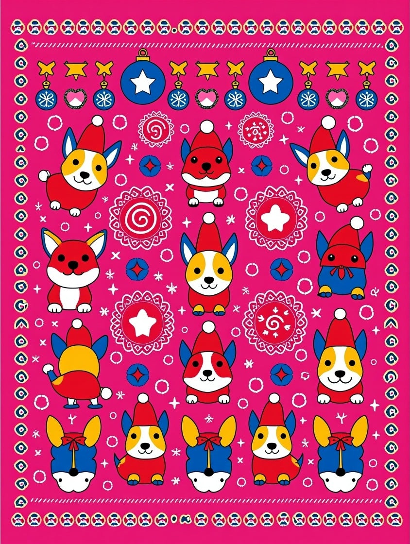 Whimsical Corgy Dogs Holiday Pink Rug