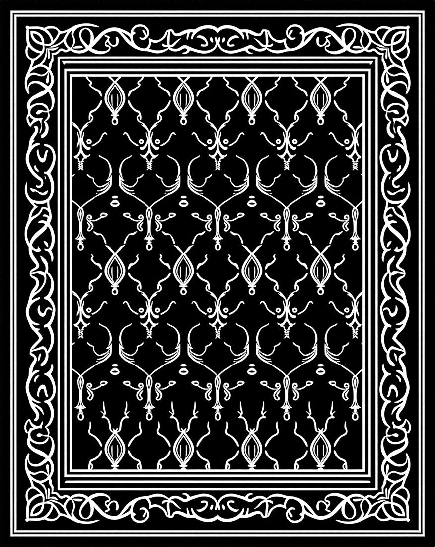 Elegant black white scrolling border inlay Rug
