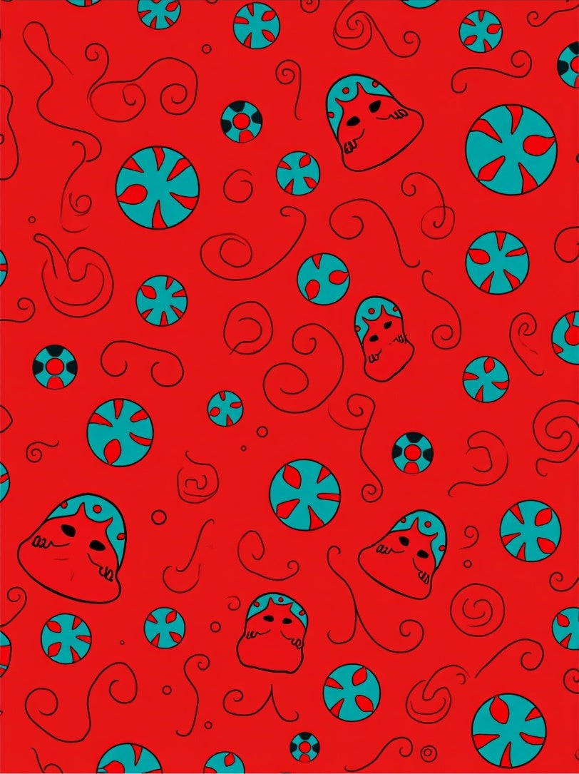 Whimsical Red Teal Character Circles Rug