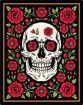 Bold Red Rose Skull Border Rug
