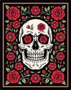 Bold Red Rose Skull Border Rug