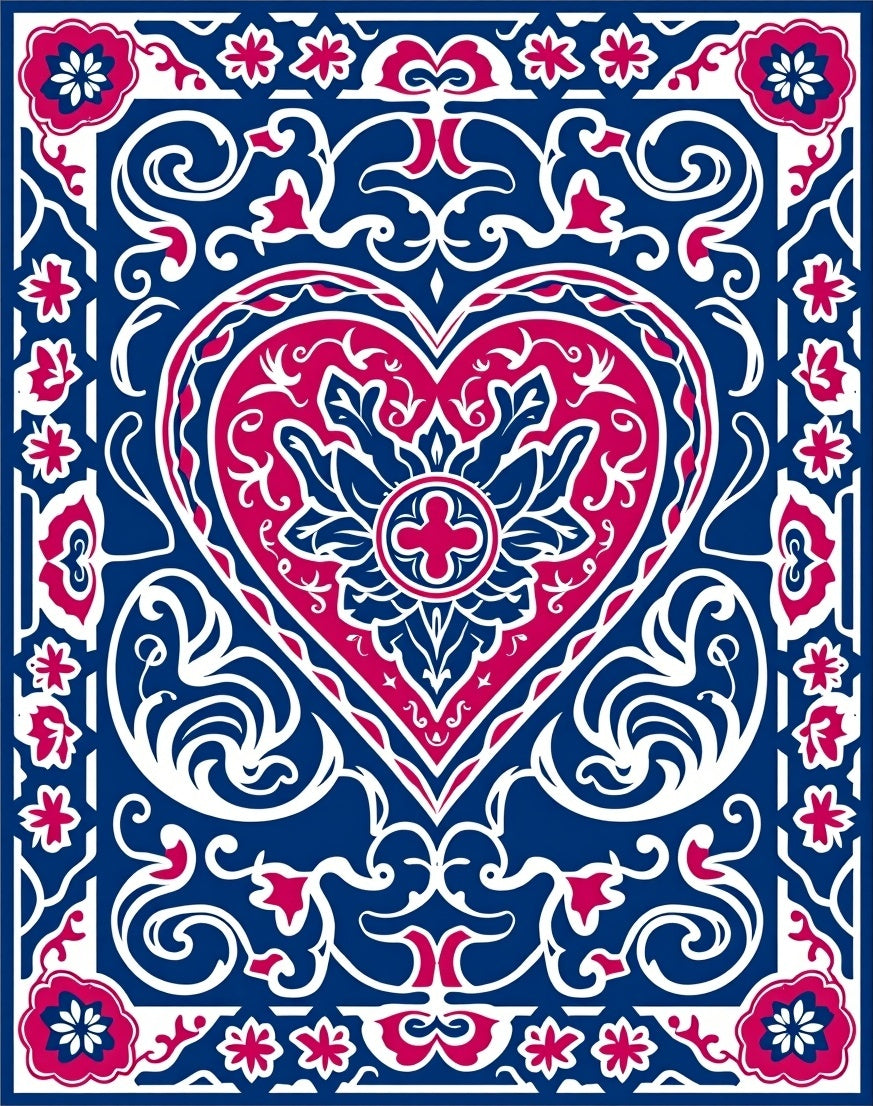 Crimson Heart Scrollwork Border Rug