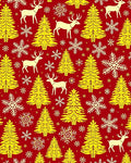 Golden Deer Snowflakes Christmas Trees Red Rug