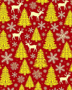 Golden Deer Snowflakes Christmas Trees Red Rug