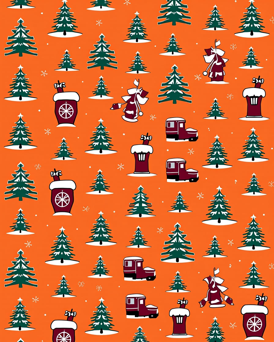 Festive Evergreen Trees Truck Motif Rug