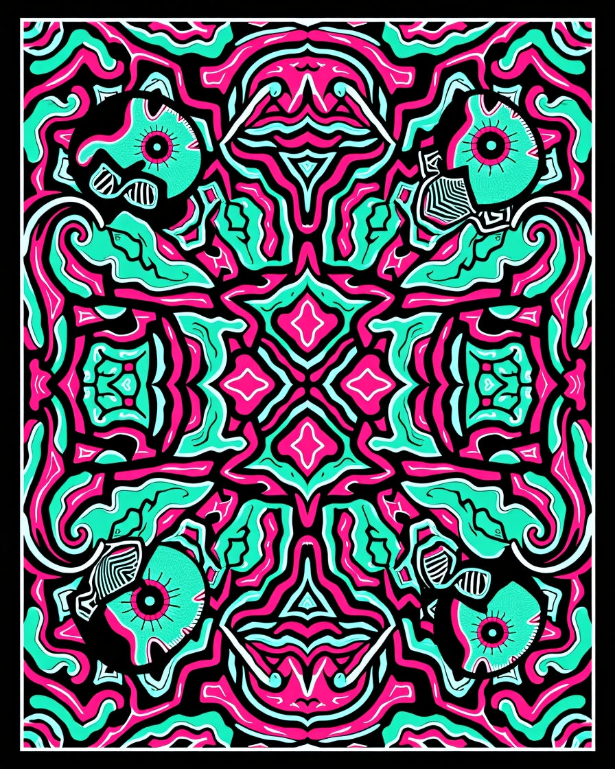 Psychedelic Pink Teal Eye Mandala Rug