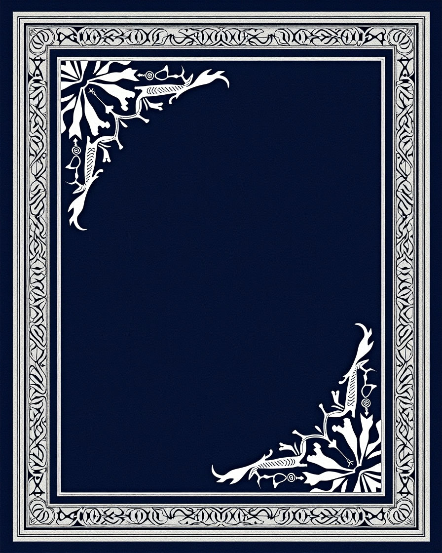 Deep Blue White Celtic Knot Border Rug