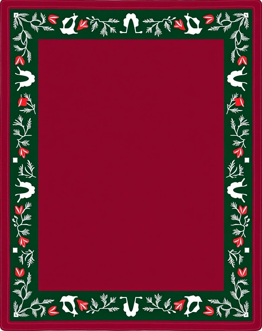 Crimson Green Floral Folk Art Border Rug