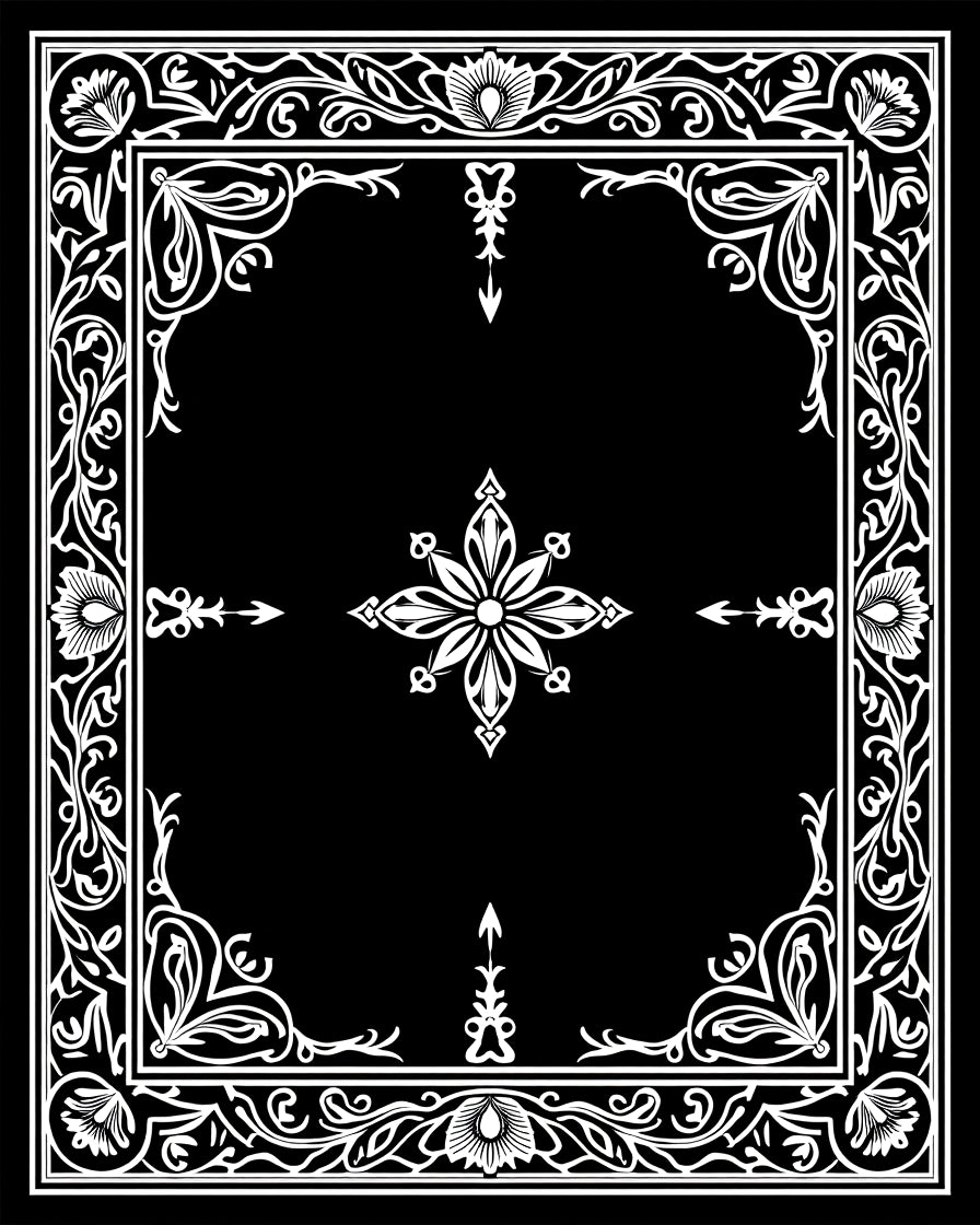 Ornate White Floral Border Square Rug