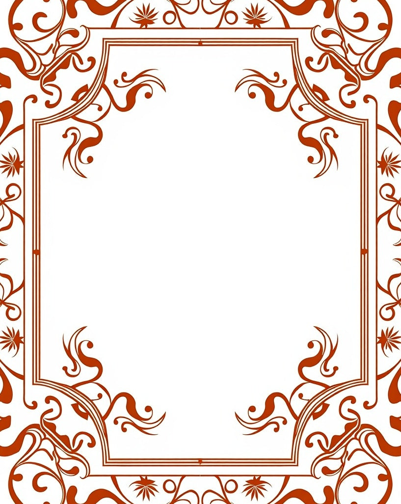 Ornate Terra Cotta Floral Scroll Frame Rug