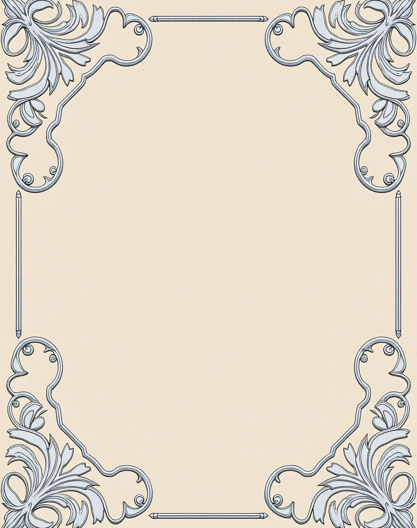 Elegant Silver Scrollwork Corner Motif Rug