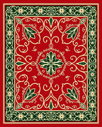 Crimson Floral Vine Scroll Medallion Rug