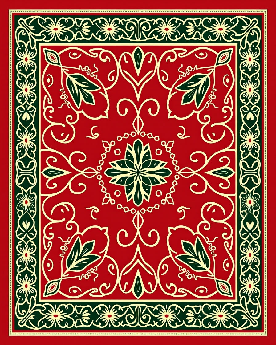 Crimson Floral Vine Scroll Medallion Rug