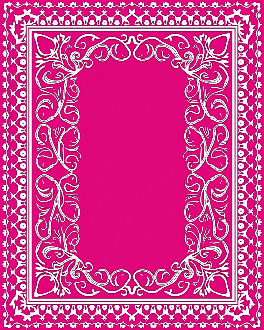 Vibrant Pink Floral Scroll Frame Rug