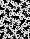 Black Whimsical Folk Art Creatures Rug