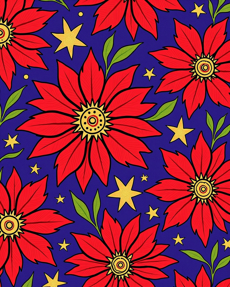 Bold Red Poinsettia Starry Night Rug