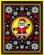 Festive Santa Red Yellow Snowflake Frame Rug