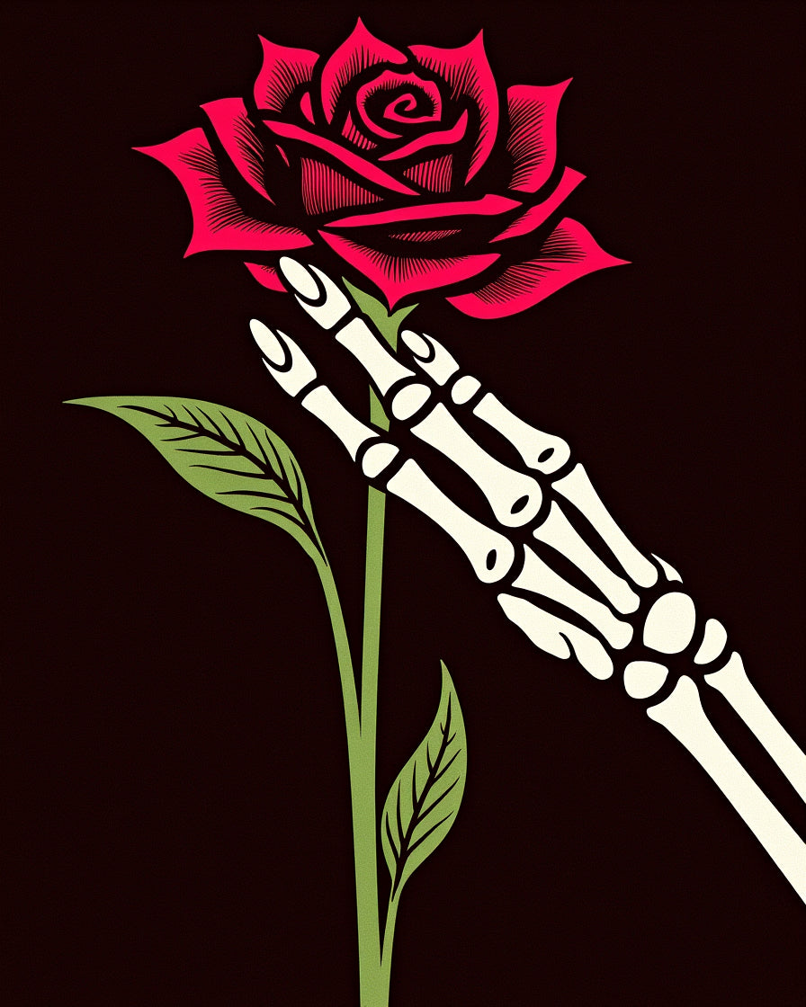 Crimson Rose Skeleton Hand Rug