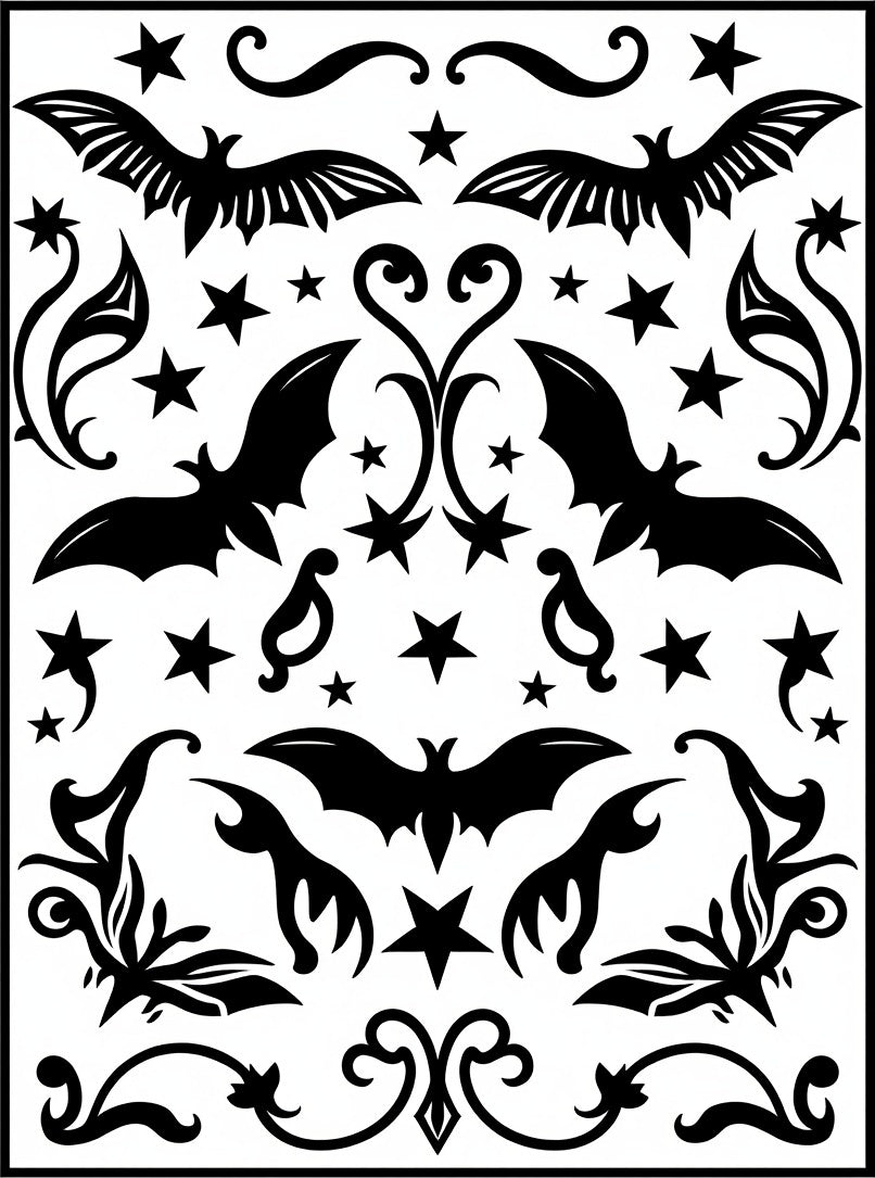 Spooky Black Bat Stars Swirls Harmony Rug