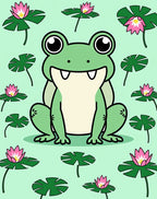 Whimsical Green Frog Lotus Pad Rug