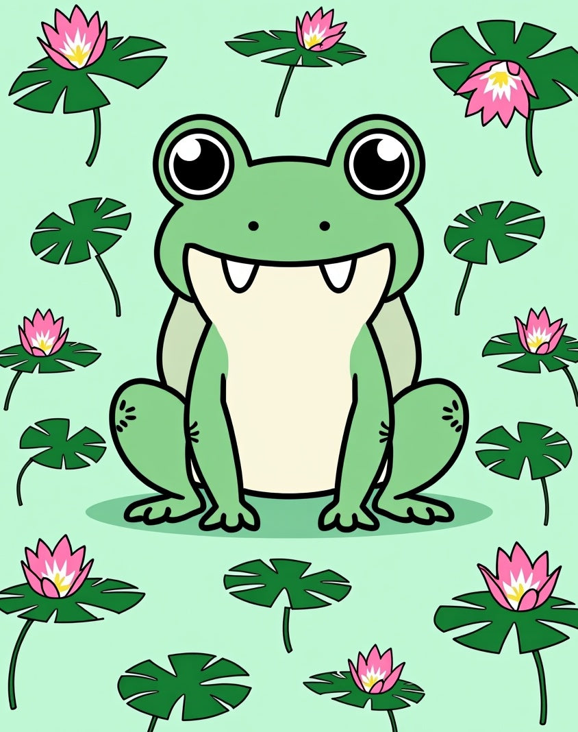 Whimsical Green Frog Lotus Pad Rug