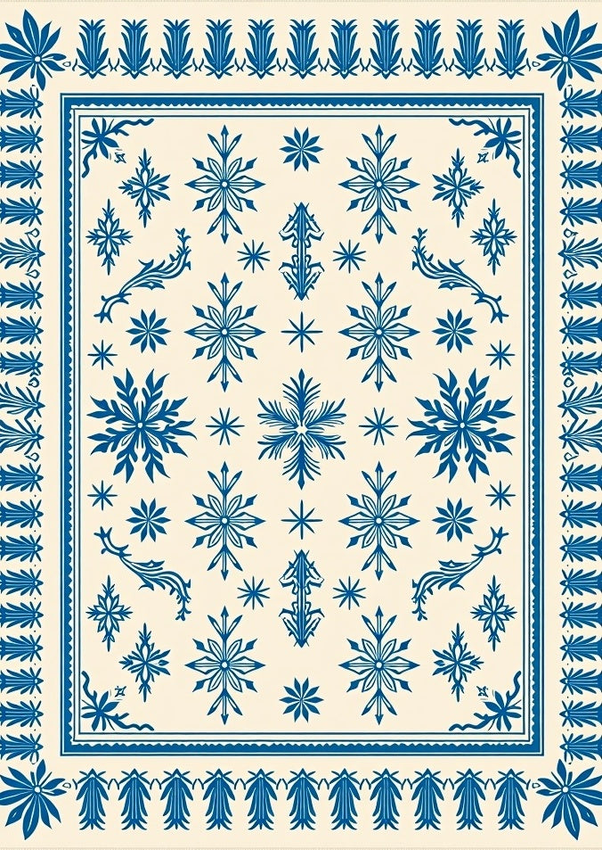 Blue Snowflake Medallion Cream Area Rug