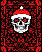 Red Snow Skull Festive Border Rug