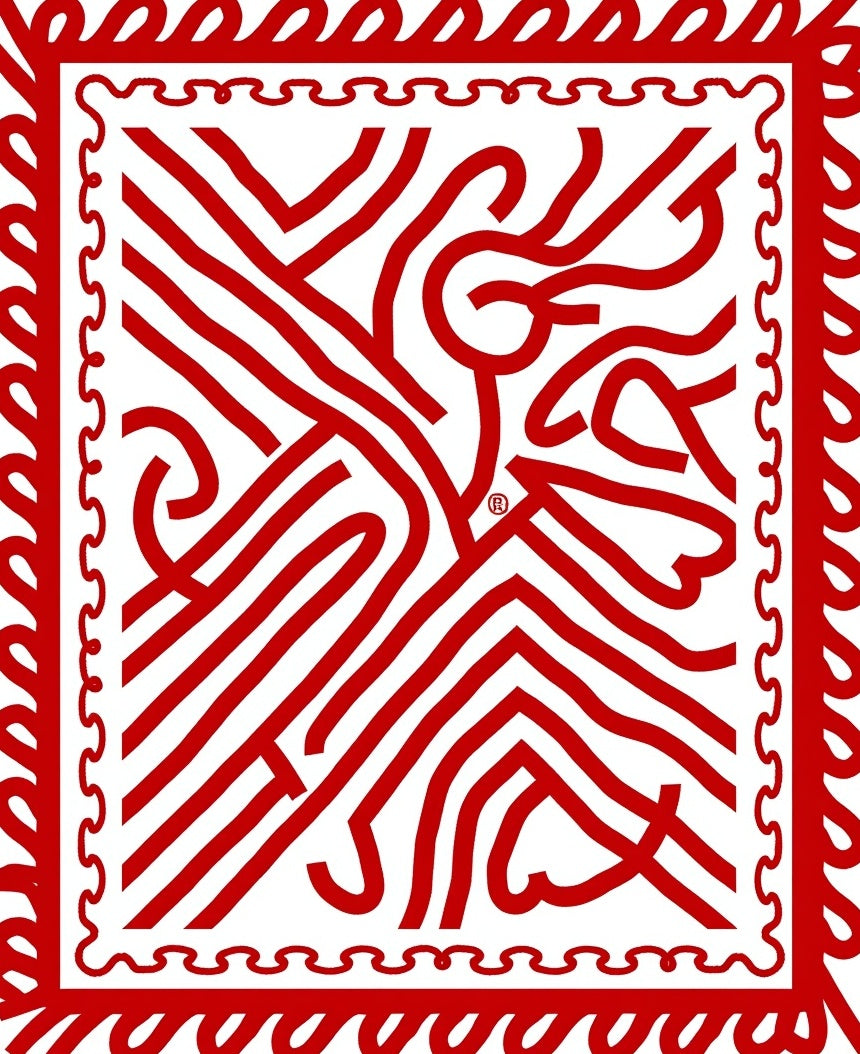 Red Abstract Swirls Bordered Rug
